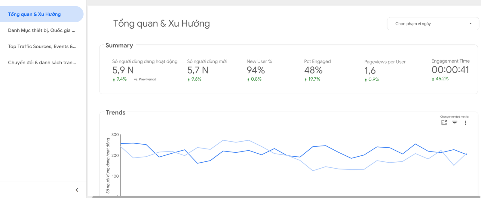 báo cáo website performance